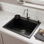 Asiatique Single Bowl Quartz Kitchen Sink (D107- LUXE) with Accessories, Granite Finish, 304 Grade SS coupling, Slop Drain, Noise Reduction Design | 24 x 20 x 9 inches