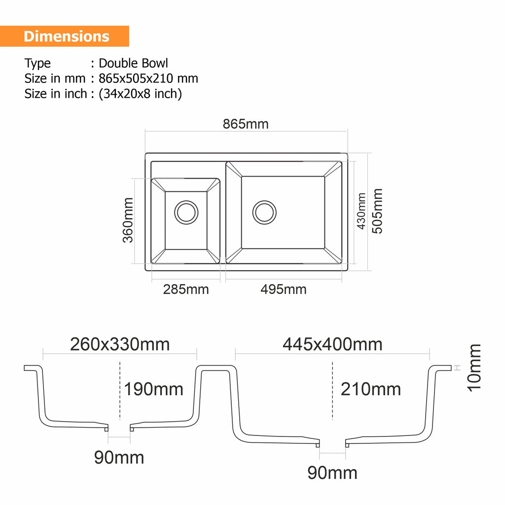 Asiatique Granite Kitchen Sink D-201 (ALEX) | 34" x 20" | German Quartz Double Bowl | Top, Flush & Under Mount