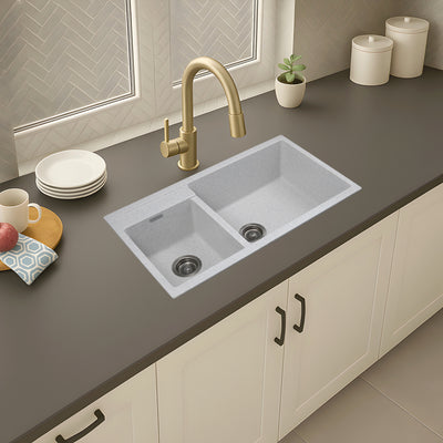 Asiatique Granite Kitchen Sink D-201 (ALEX) | 34" x 20" | German Quartz Double Bowl | Top, Flush & Under Mount