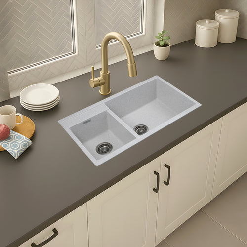 Asiatique Granite Kitchen Sink D-201 (ALEX) | 34" x 20" | German Quartz Double Bowl | Top, Flush & Under Mount