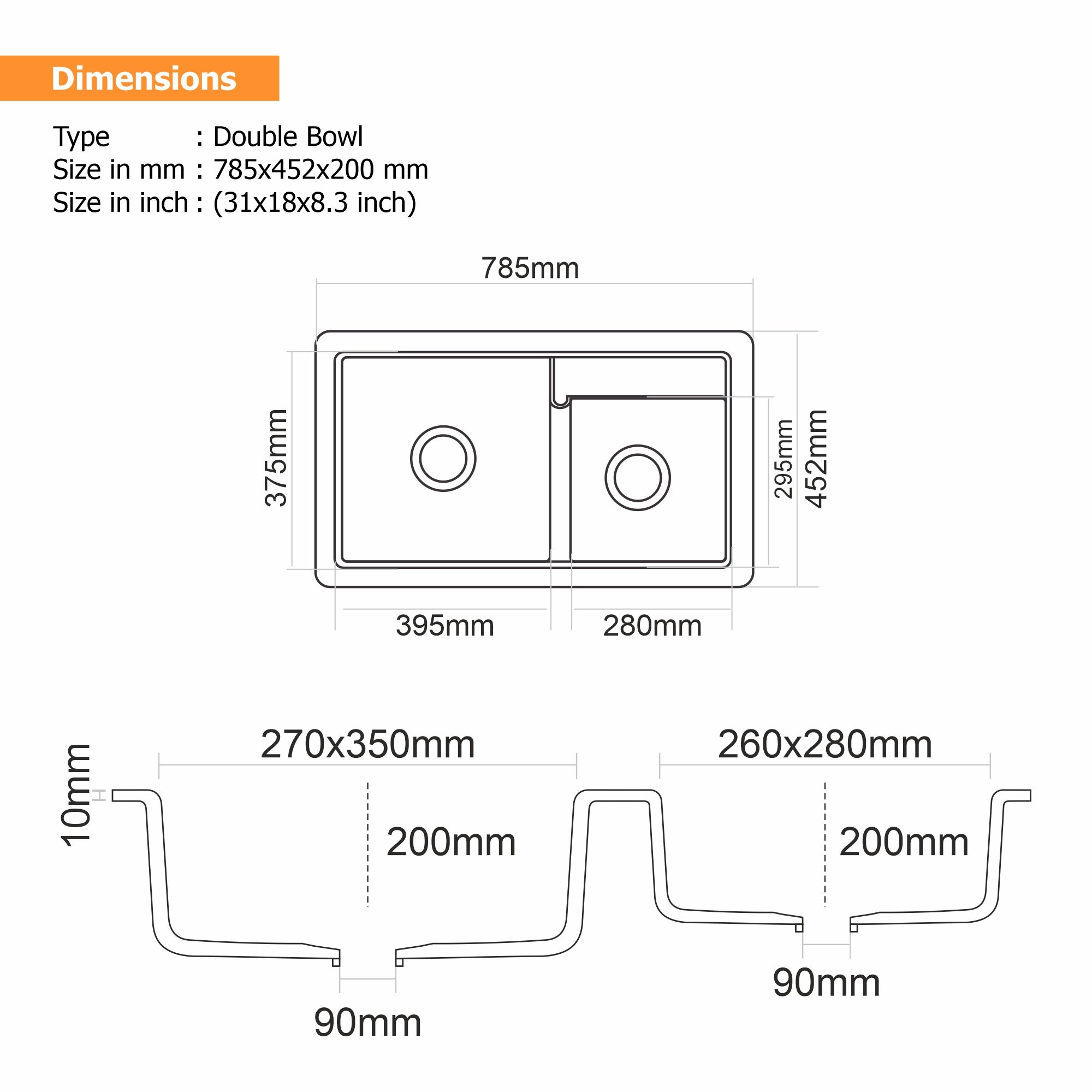 Asiatique Granite Kitchen Sink D-202 (VIENNA) | 31" x 18" | German Quartz [Single/Double] Bowl | Top, Flush & Under Mount