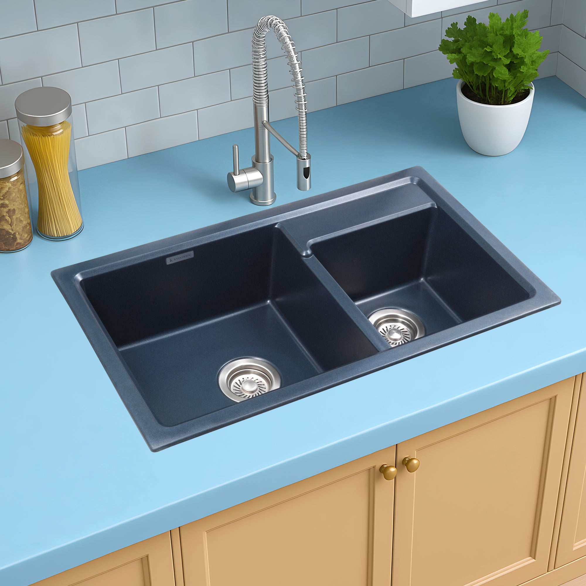Asiatique Granite Kitchen Sink D-202 (VIENNA) | 31" x 18" | German Quartz [Single/Double] Bowl | Top, Flush & Under Mount