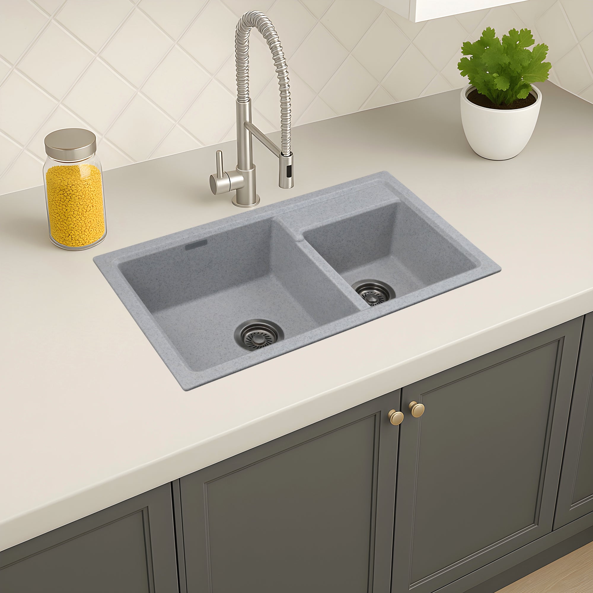 Asiatique Granite Kitchen Sink D-202 (VIENNA) | 31" x 18" | German Quartz [Single/Double] Bowl | Top, Flush & Under Mount