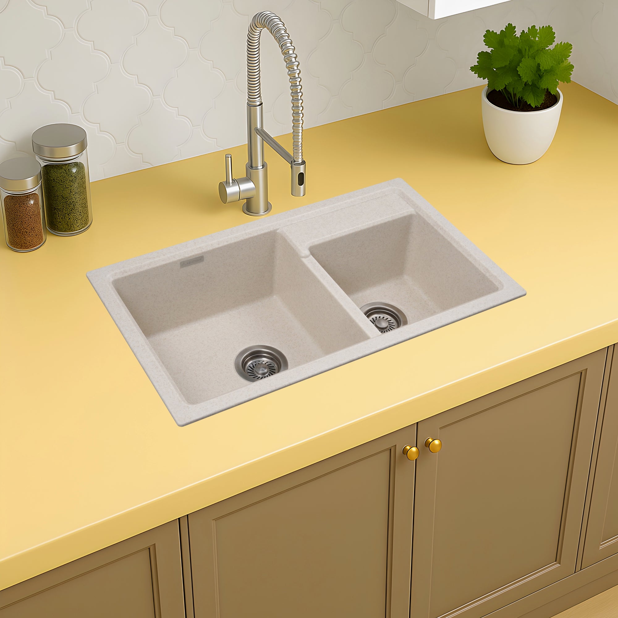 Asiatique Granite Kitchen Sink D-202 (VIENNA) | 31" x 18" | German Quartz [Single/Double] Bowl | Top, Flush & Under Mount