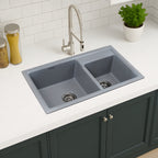 Asiatique Double Bowl Quartz Kitchen Sink (D202- VIENNA), Granite Finish, 304 Grade SS coupling, Slop Drain, Noise Reduction Design | 31 x 18 x 8 inches