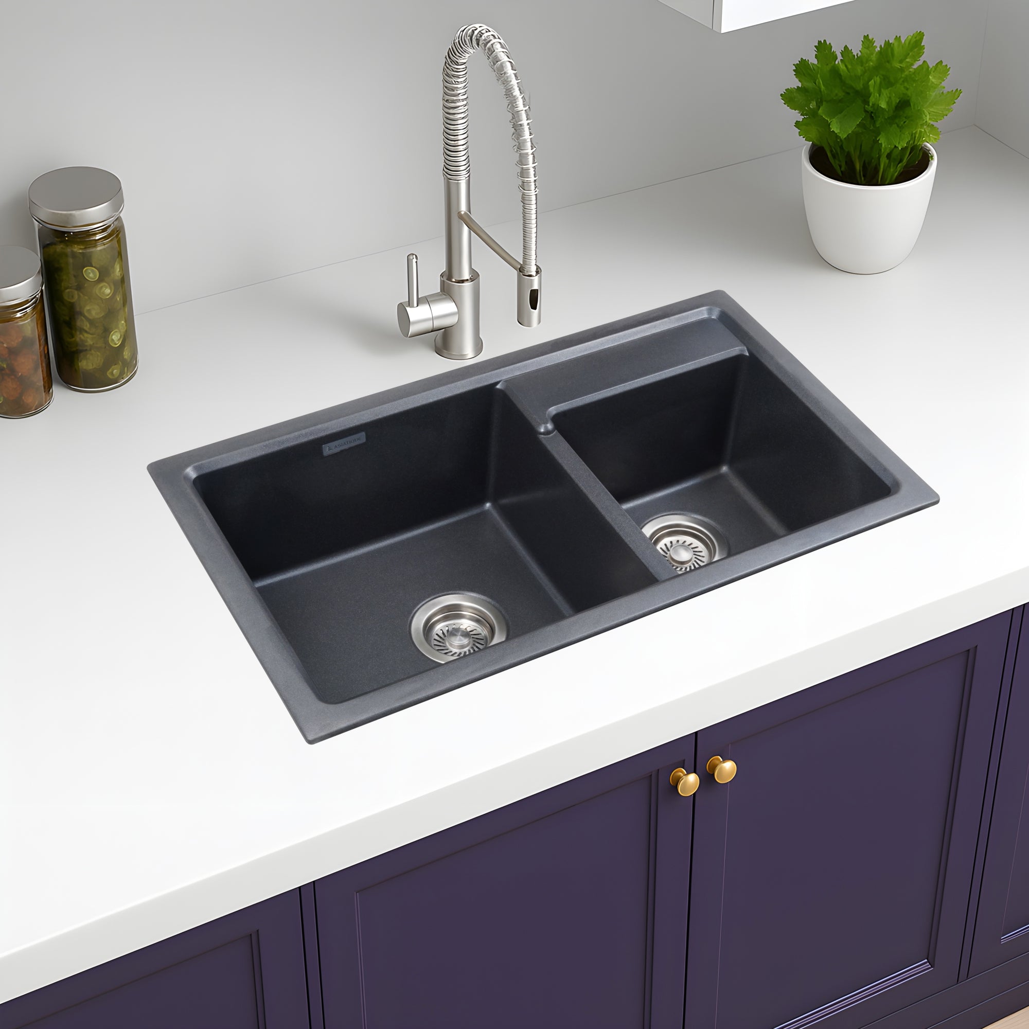 Asiatique Granite Kitchen Sink D-202 (VIENNA) | 31" x 18" | German Quartz [Single/Double] Bowl | Top, Flush & Under Mount