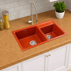 Asiatique Double Bowl Quartz Kitchen Sink (D202- VIENNA), Granite Finish, 304 Grade SS coupling, Slop Drain, Noise Reduction Design | 31 x 18 x 8 inches