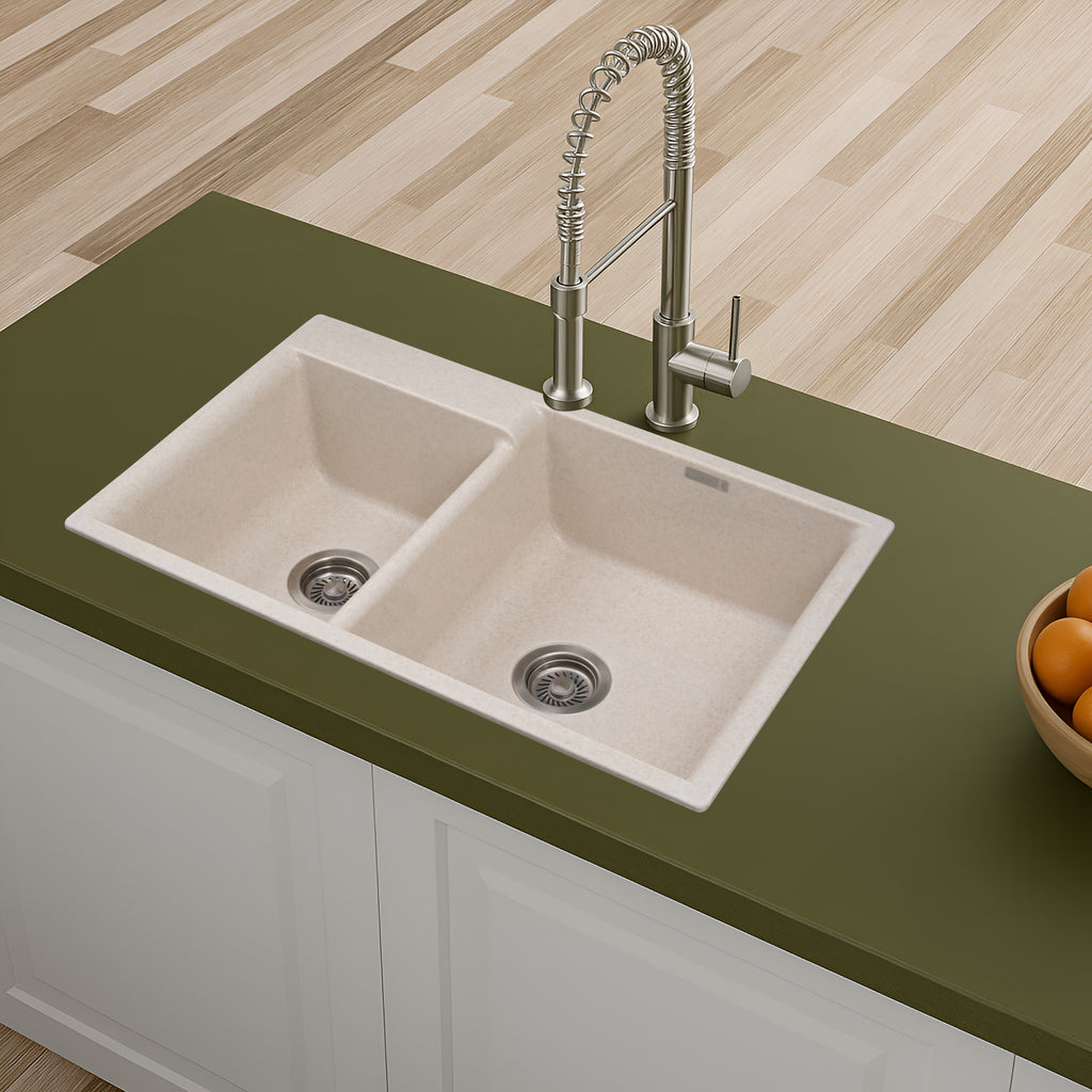 Asiatique Vision D-203 Quartz Kitchen Sink – Double Bowl | 780×485×195 mm