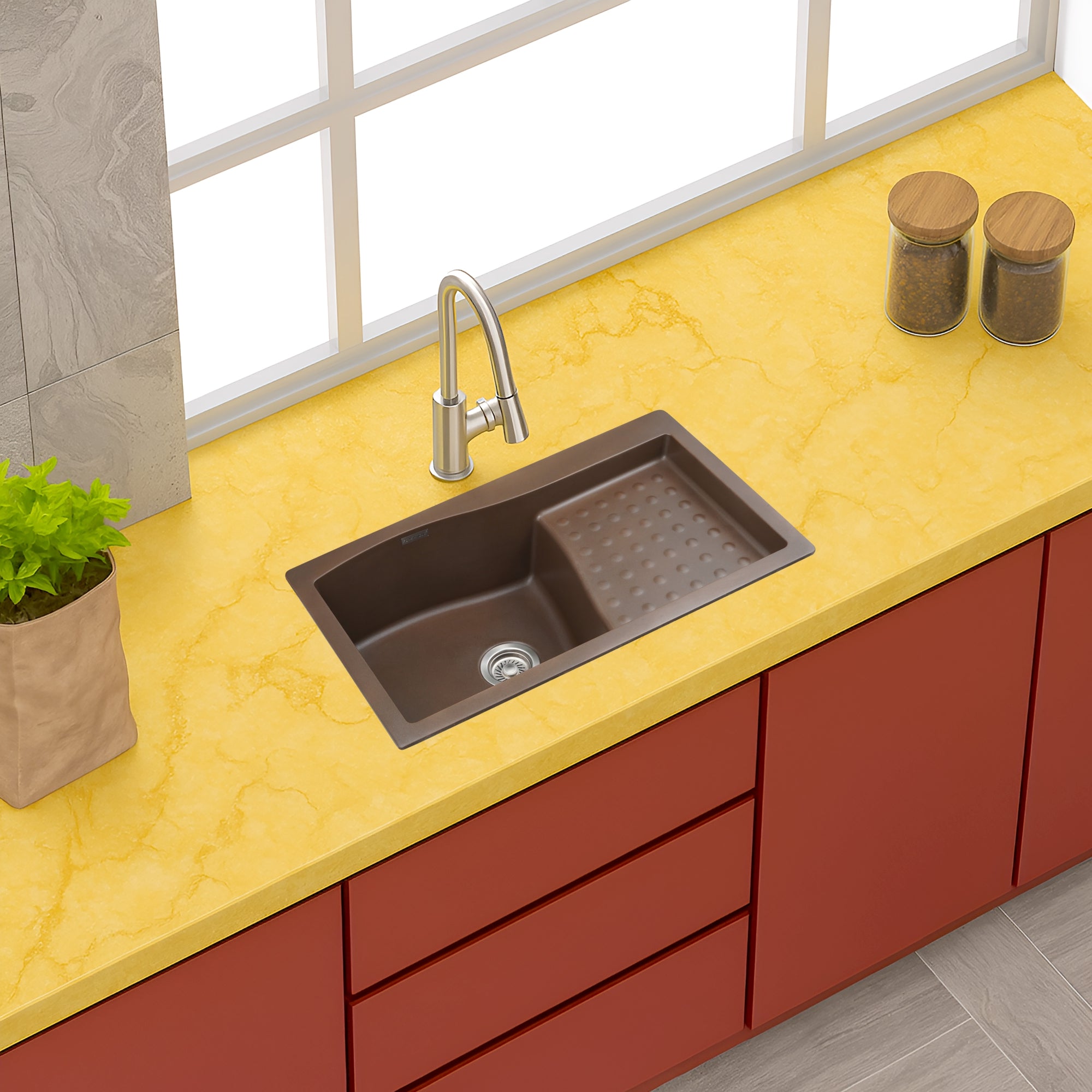 Asiatique METRA – D-301 Single Bowl Dip Drain Granite Kitchen Sink (810×480×210 mm)