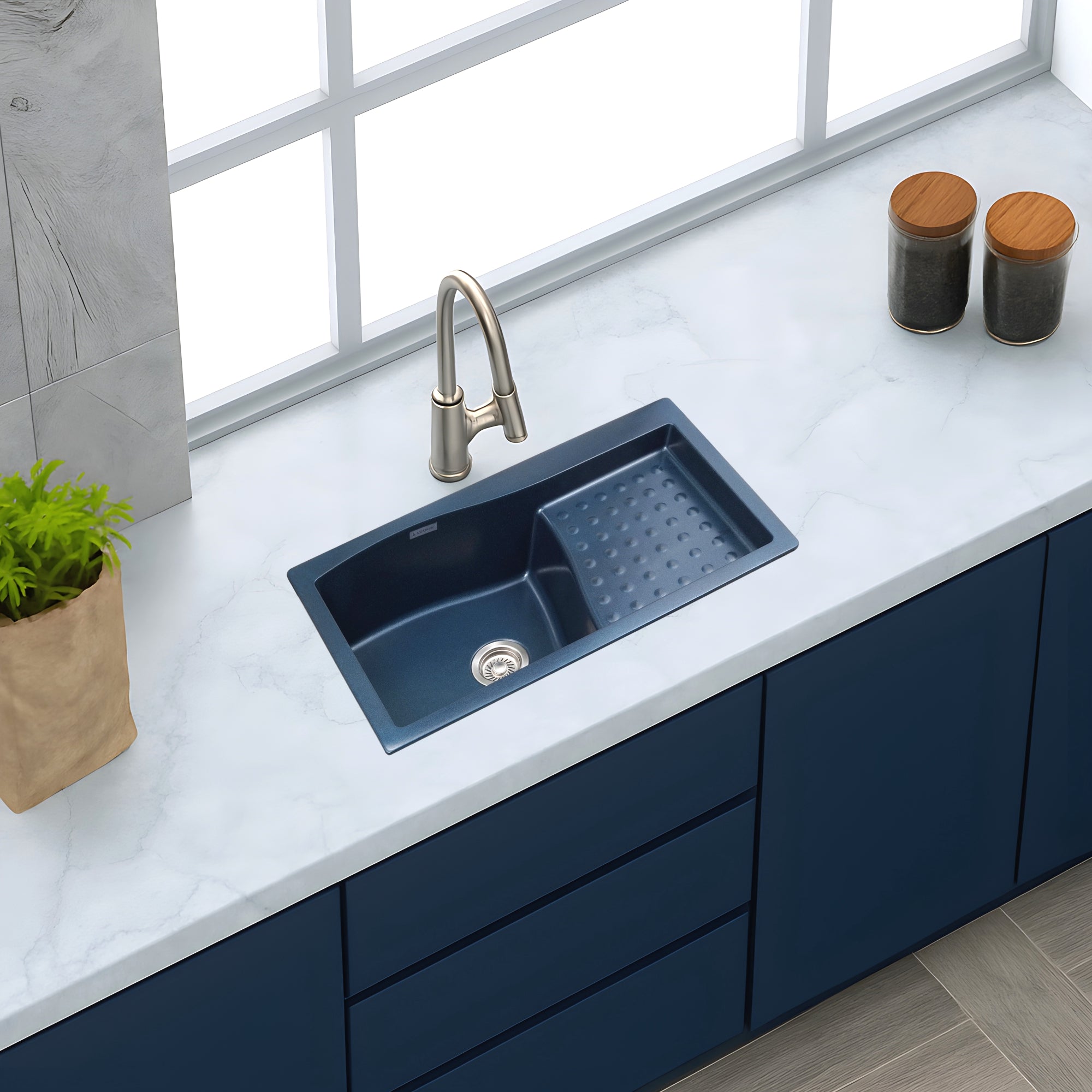 Asiatique METRA – D-301 Single Bowl Dip Drain Granite Kitchen Sink (810×480×210 mm)