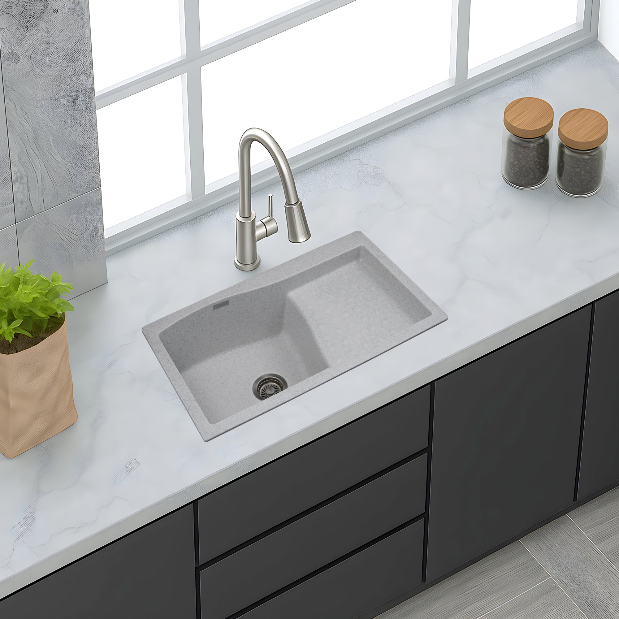 Asiatique METRA – D-301 Single Bowl Dip Drain Granite Kitchen Sink (810×480×210 mm)