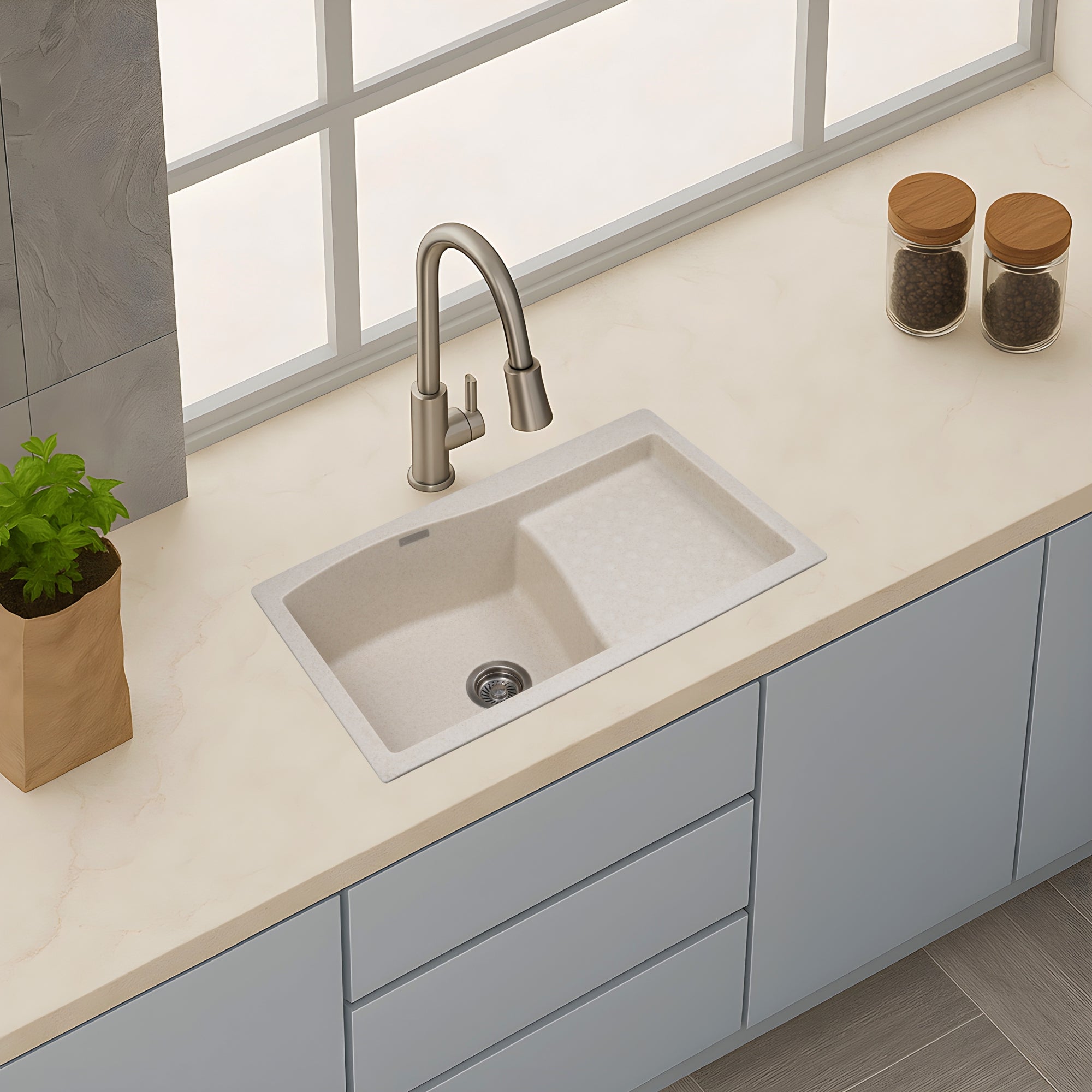 Asiatique METRA – D-301 Single Bowl Dip Drain Granite Kitchen Sink (810×480×210 mm)