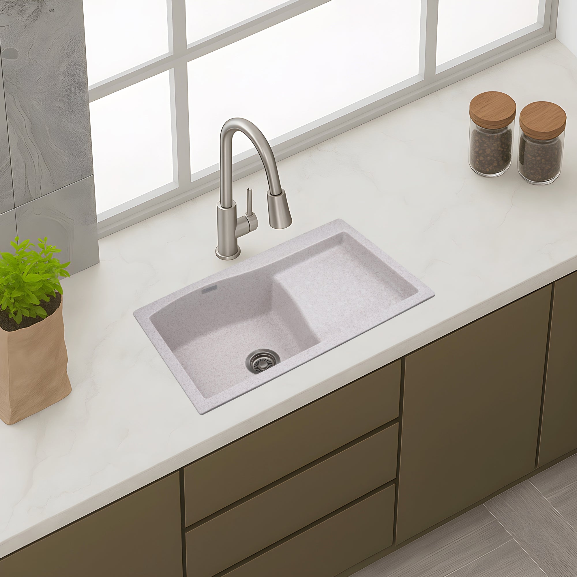 Asiatique METRA – D-301 Single Bowl Dip Drain Granite Kitchen Sink (810×480×210 mm)