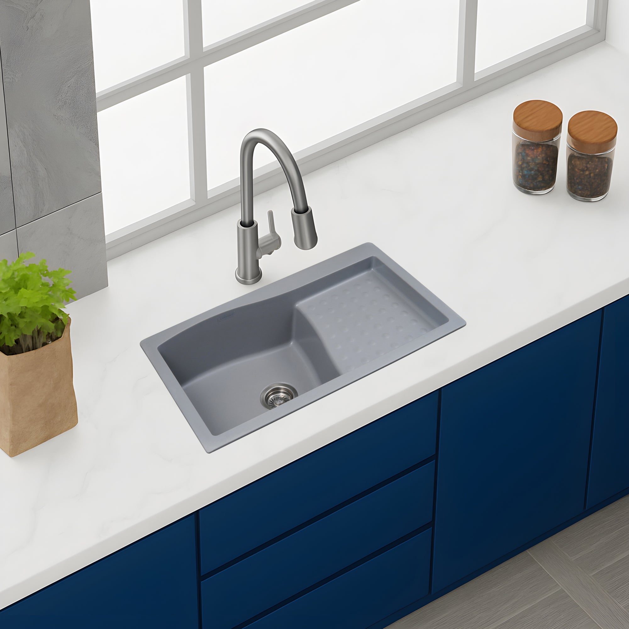 Asiatique METRA – D-301 Single Bowl Dip Drain Granite Kitchen Sink (810×480×210 mm)