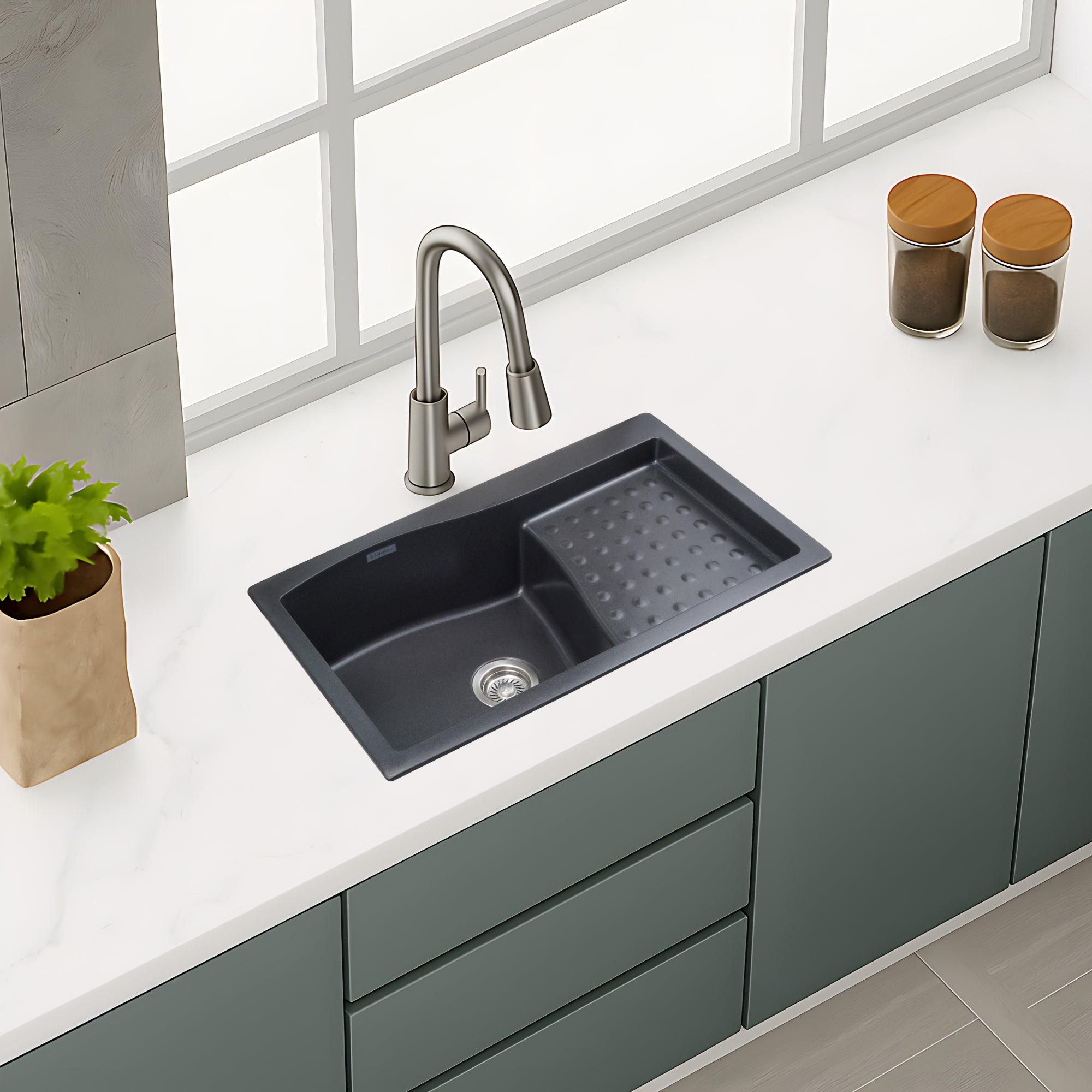 Asiatique METRA – D-301 Single Bowl Dip Drain Granite Kitchen Sink (810×480×210 mm)