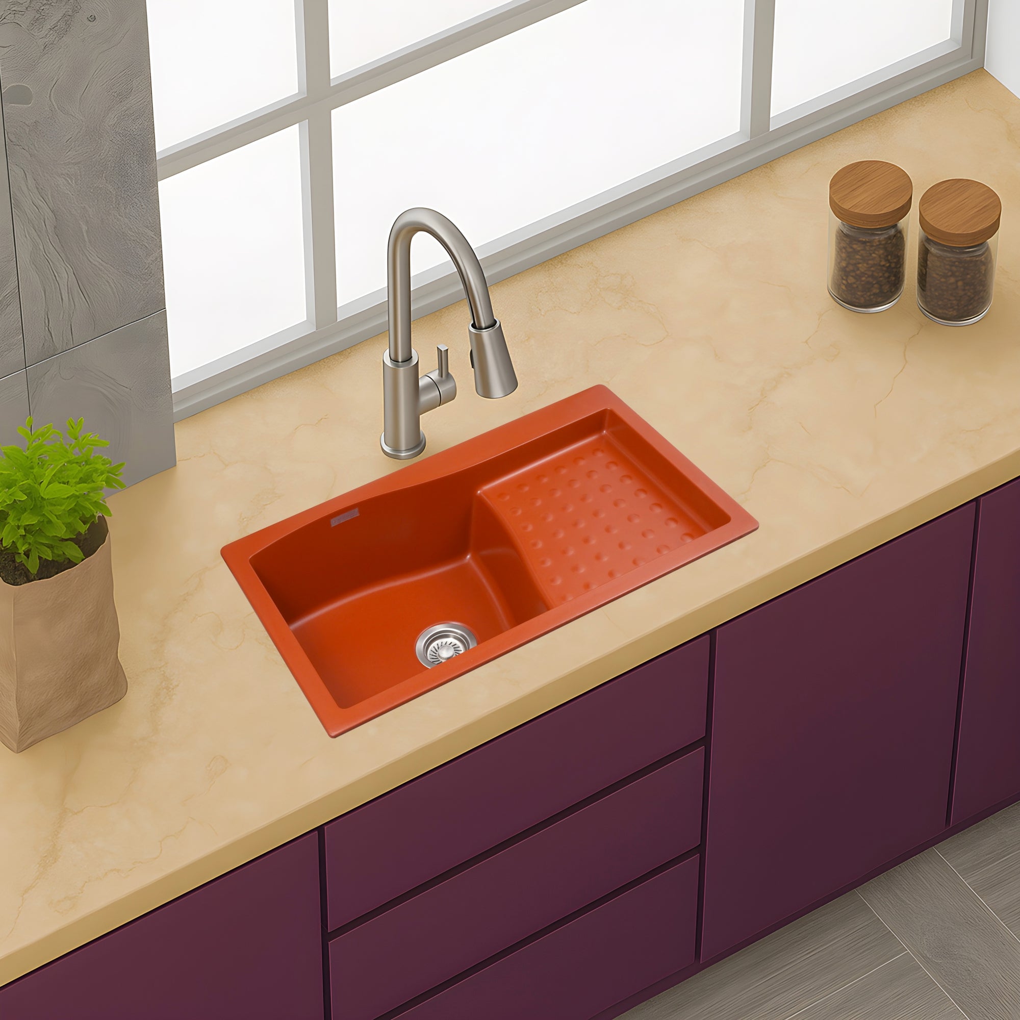 Asiatique METRA – D-301 Single Bowl Dip Drain Granite Kitchen Sink (810×480×210 mm)