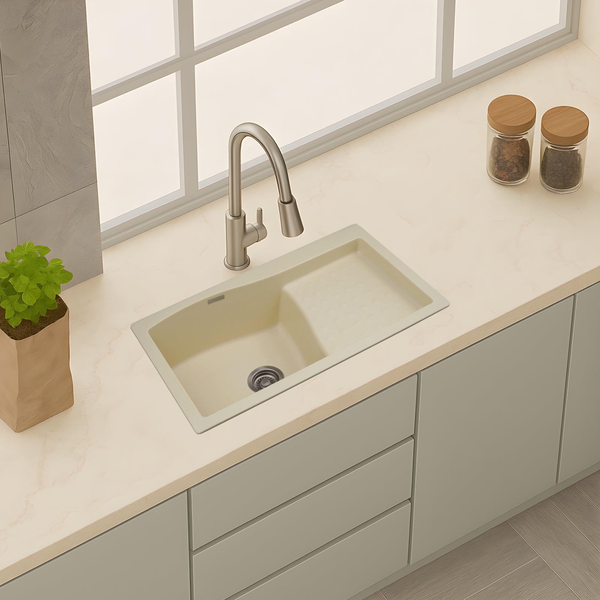 Asiatique METRA – D-301 Single Bowl Dip Drain Granite Kitchen Sink (810×480×210 mm)