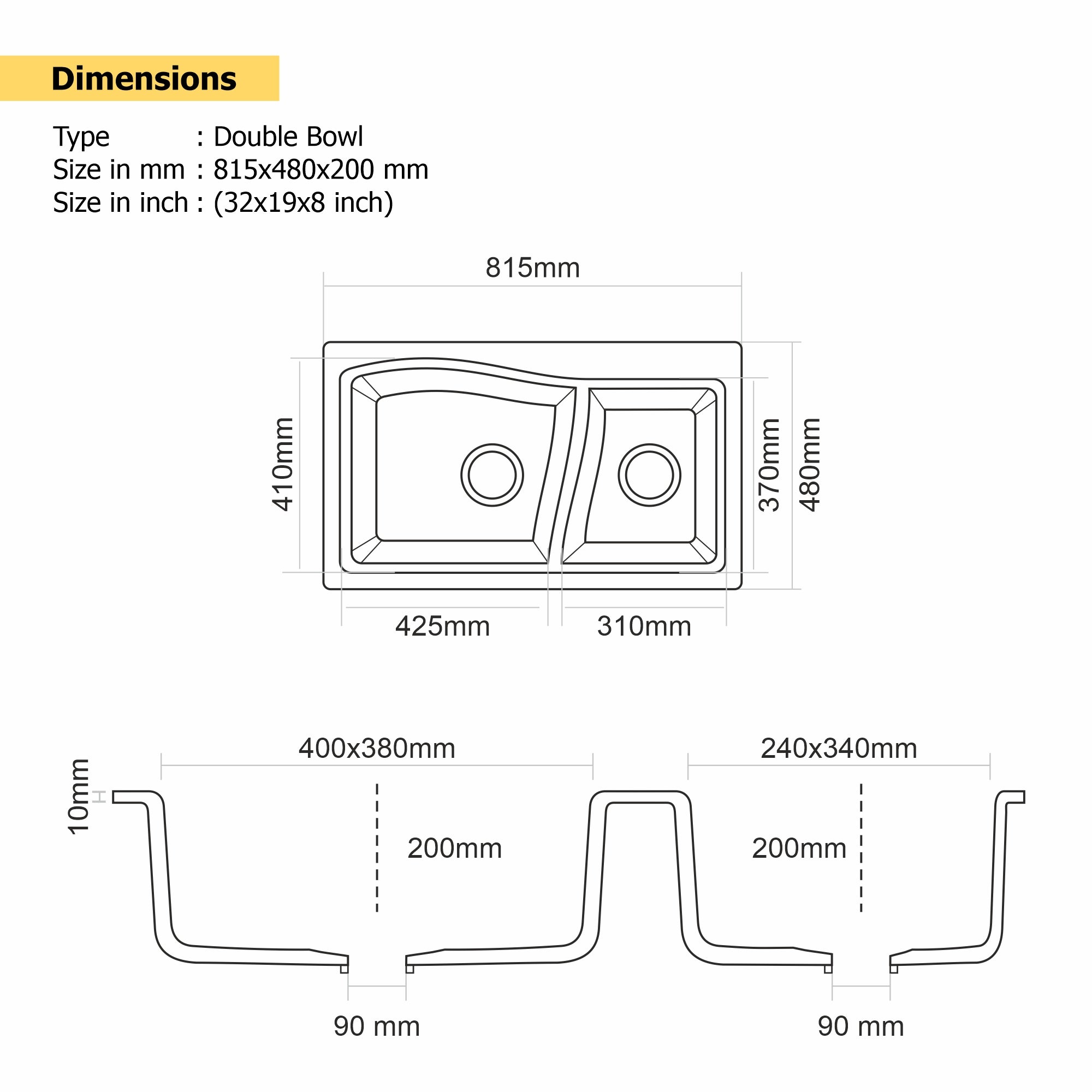 Asiatique Quartz Kitchen Sink D-302 (DIAMOND) | 32" X 19" | German Quartz Double Bowl | Top, Flush & Under Mount