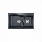 Asiatique Double Bowl Quartz Kitchen Sink (D302 - DIAMOND), Granite Finish, 304 Grade SS coupling, Slop Drain, Noise Reduction Design | 32 x 19 x 8 inches