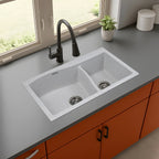 Asiatique Quartz Kitchen Sink D-302 (DIAMOND) | 32" X 19" | German Quartz Double Bowl | Top, Flush & Under Mount