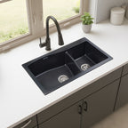 Asiatique Double Bowl Quartz Kitchen Sink (D302 - DIAMOND), Granite Finish, 304 Grade SS coupling, Slop Drain, Noise Reduction Design | 32 x 19 x 8 inches