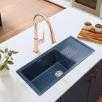 Asiatique Single Bowl with Drain Quartz Kitchen Sink (D303 - NEXA), Granite Finish, 304 Grade SS coupling, Slop Drain, Noise Reduction Design | 36 x 18 x 8 inches