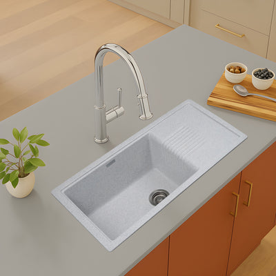 Asiatique Quartz Kitchen Sink D–303 (NEXA) | 36" x 18" | German Quartz Single Bowl with Flat Drain | Top, Flush & Under Mount