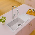 Asiatique Single Bowl with Drain Quartz Kitchen Sink (D303 - NEXA), Granite Finish, 304 Grade SS coupling, Slop Drain, Noise Reduction Design | 36 x 18 x 8 inches