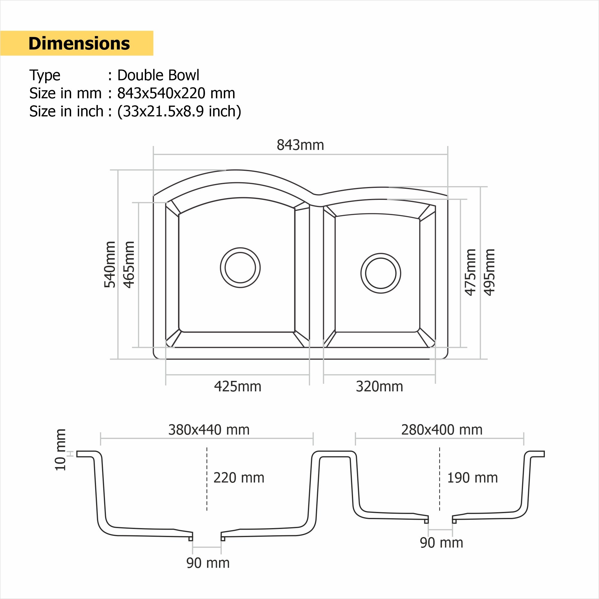Asiatique Quartz Kitchen Sink D–401 (IMPERIAL) | 33" x 21.5" | German Quartz Single Bowl with Flat Drain | Top, Flush & Under Mount