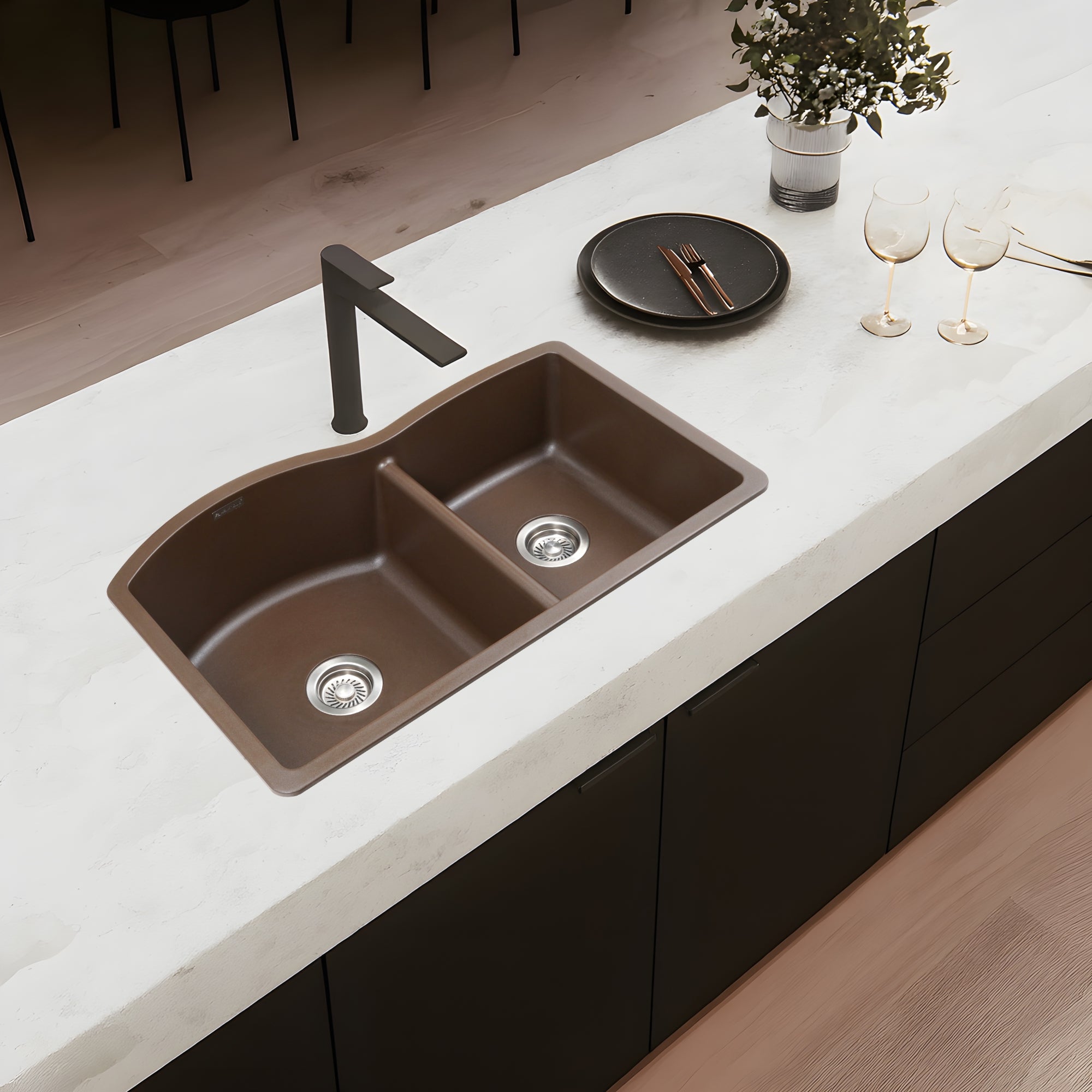 Asiatique Quartz Kitchen Sink D–401 (IMPERIAL) | 33" x 21.5" | German Quartz Single Bowl with Flat Drain | Top, Flush & Under Mount