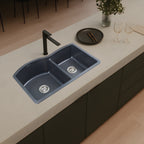 Asiatique Double Bowl Quartz Kitchen Sink (D401 - IMPERIAL), Granite Finish, 304 Grade SS coupling, Slop Drain, Noise Reduction Design | 33 x 21.5 x 9 inches