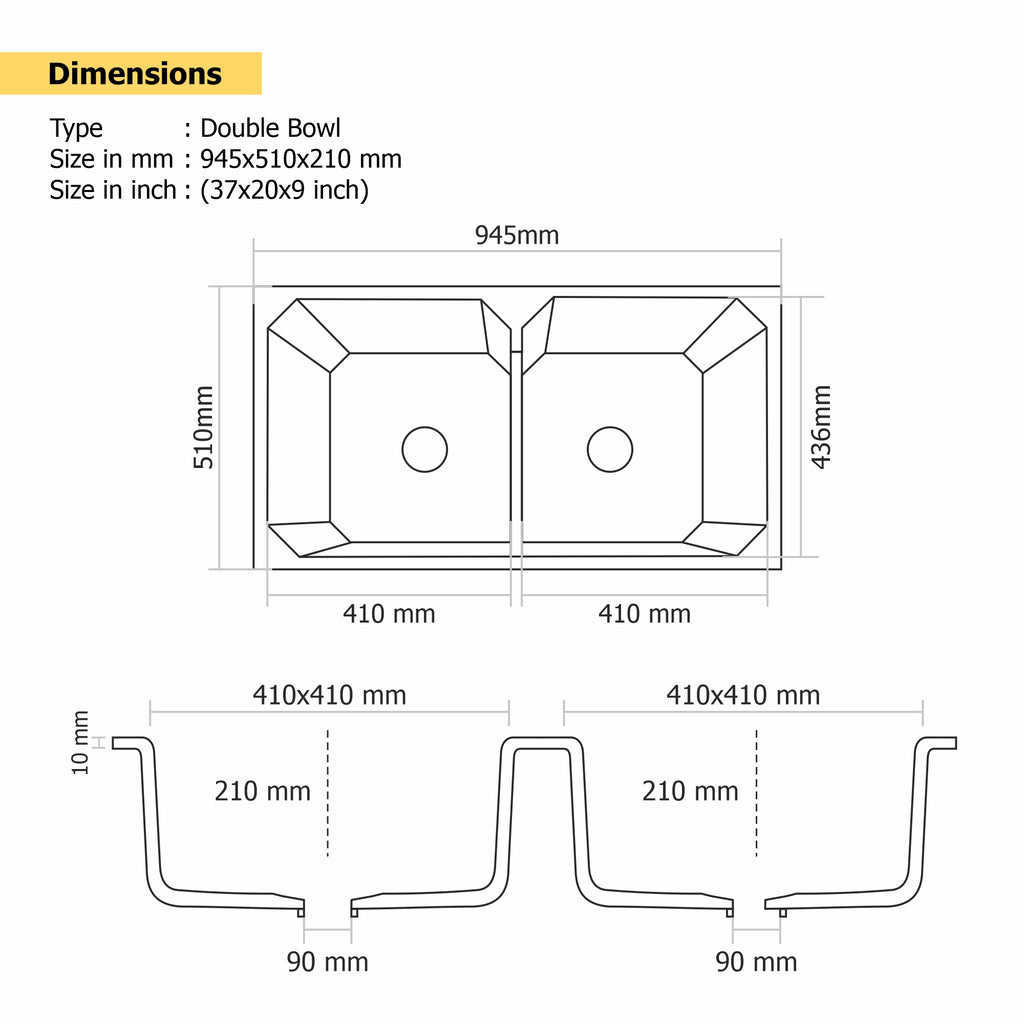 Asiatique Quartz Kitchen Sink D–402 (CARNIVAL) | 37" x 20" | German Quartz Double Bowl | Top, Flush & Under Mount