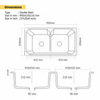 Asiatique Quartz Kitchen Sink D–402 (CARNIVAL) | 37" x 20" | German Quartz Double Bowl | Top, Flush & Under Mount