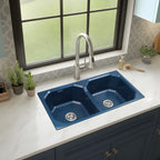 Asiatique Double Bowl Quartz Kitchen Sink (D402 - CARNIVAL), Granite Finish, 304 Grade SS coupling, Slop Drain, Noise Reduction Design | 37 x 20 x 8 inches