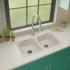 Asiatique Quartz Kitchen Sink D–402 (CARNIVAL) | 37" x 20" | German Quartz Double Bowl | Top, Flush & Under Mount