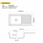 Asiatique Quartz Kitchen Sink D–403 (QUEEN) | 40" x 20" | German Quartz Single Bowl Laundry Sink | Top, Flush & Under Mount