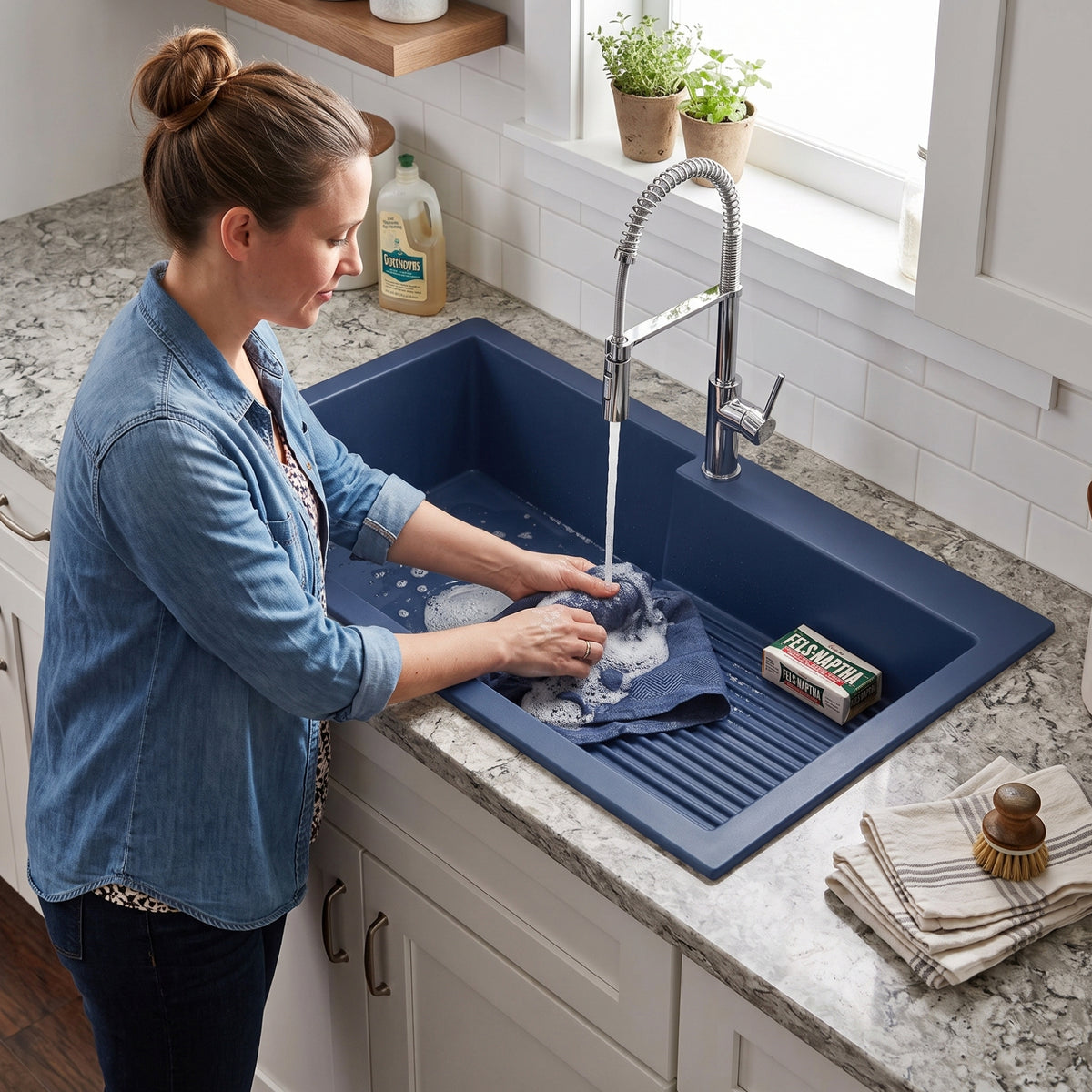 Asiatique Single Bowl Laundry Quartz Kitchen Sink (D403 - QUEEN), Granite Finish, 304 Grade SS coupling, Slop Drain, Noise Reduction Design | 40 x 20 x 10 inches