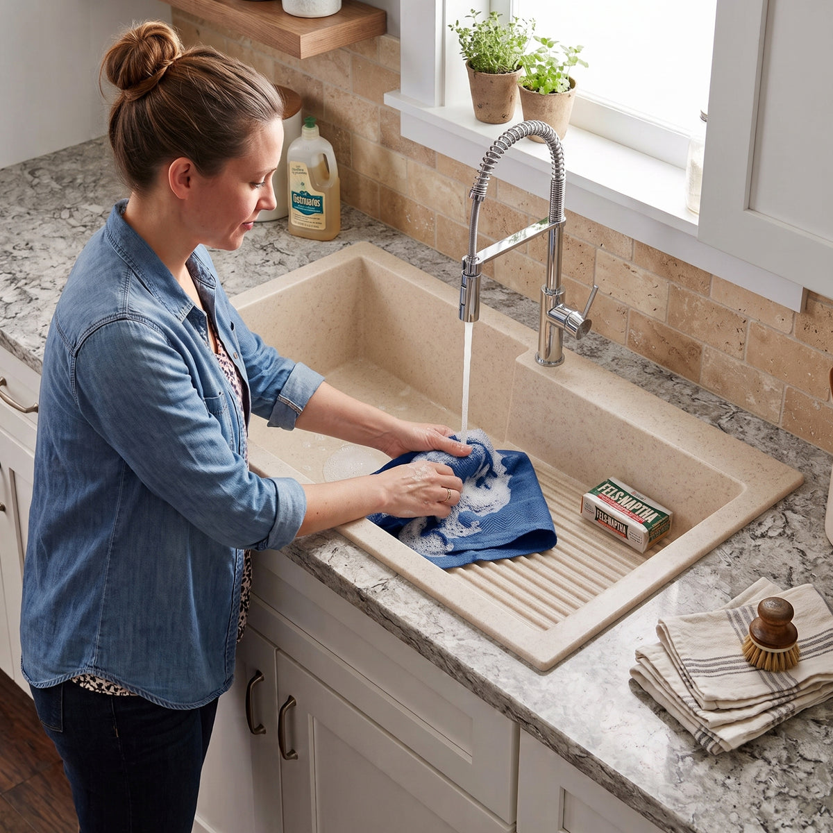Asiatique Single Bowl Laundry Quartz Kitchen Sink (D403 - QUEEN), Granite Finish, 304 Grade SS coupling, Slop Drain, Noise Reduction Design | 40 x 20 x 10 inches