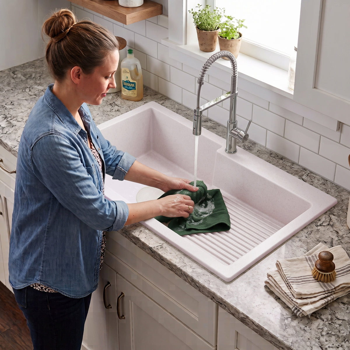 Asiatique Single Bowl Laundry Quartz Kitchen Sink (D403 - QUEEN), Granite Finish, 304 Grade SS coupling, Slop Drain, Noise Reduction Design | 40 x 20 x 10 inches