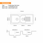 Asiatique Granite Kitchen Sink D-501 (LEXA) | 45" x 19.5" | German Quartz Double Bowl with Drain | Top, Flush & Under Mount