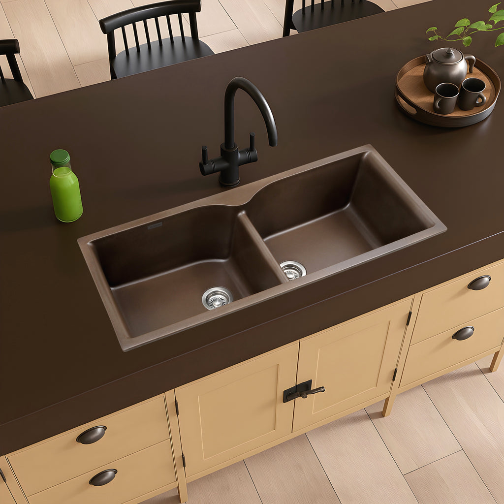 Asiatique Quartz Kitchen Sink – Model D-502 Elite | Double Bowl | Premium Granite Composite Sink (1150×500×230 mm)