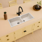 Asiatique Double Bowl Quartz Kitchen Sink (D502 - ELITE), Granite Finish, 304 Grade SS coupling, Slop Drain, Noise Reduction Design | 45 x 19.5 x 9 inches