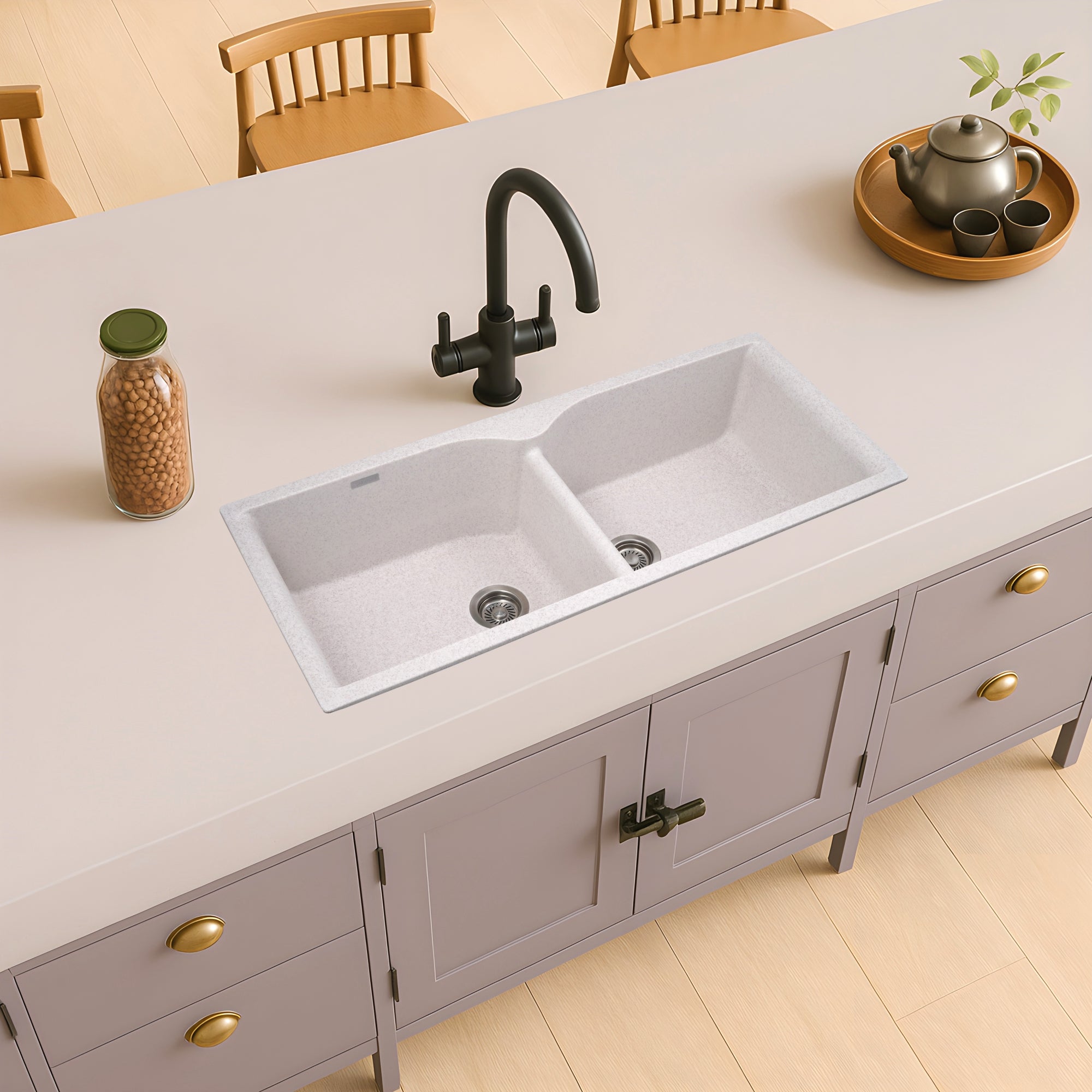 Asiatique Quartz Kitchen Sink – Model D-502 Elite | Double Bowl | Premium Granite Composite Sink (1150×500×230 mm)