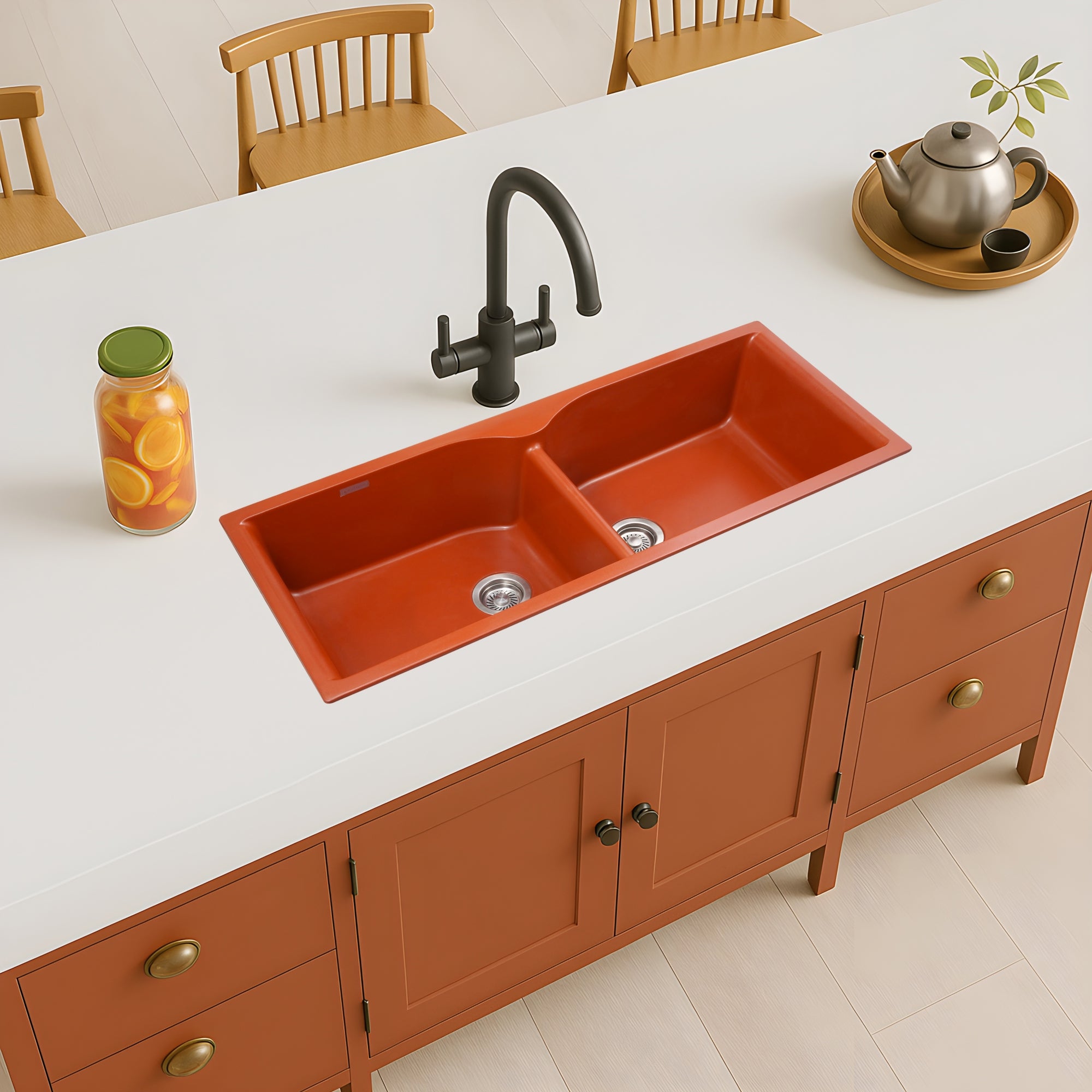 Asiatique Double Bowl Quartz Kitchen Sink (D502 - ELITE), Granite Finish, 304 Grade SS coupling, Slop Drain, Noise Reduction Design | 45 x 19.5 x 9 inches