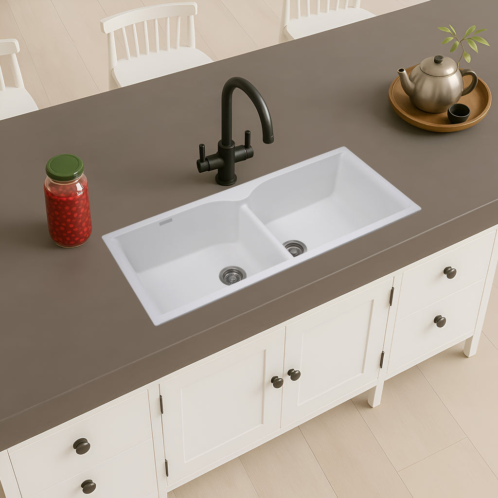 Asiatique Quartz Kitchen Sink – Model D-502 Elite | Double Bowl | Premium Granite Composite Sink (1150×500×230 mm)