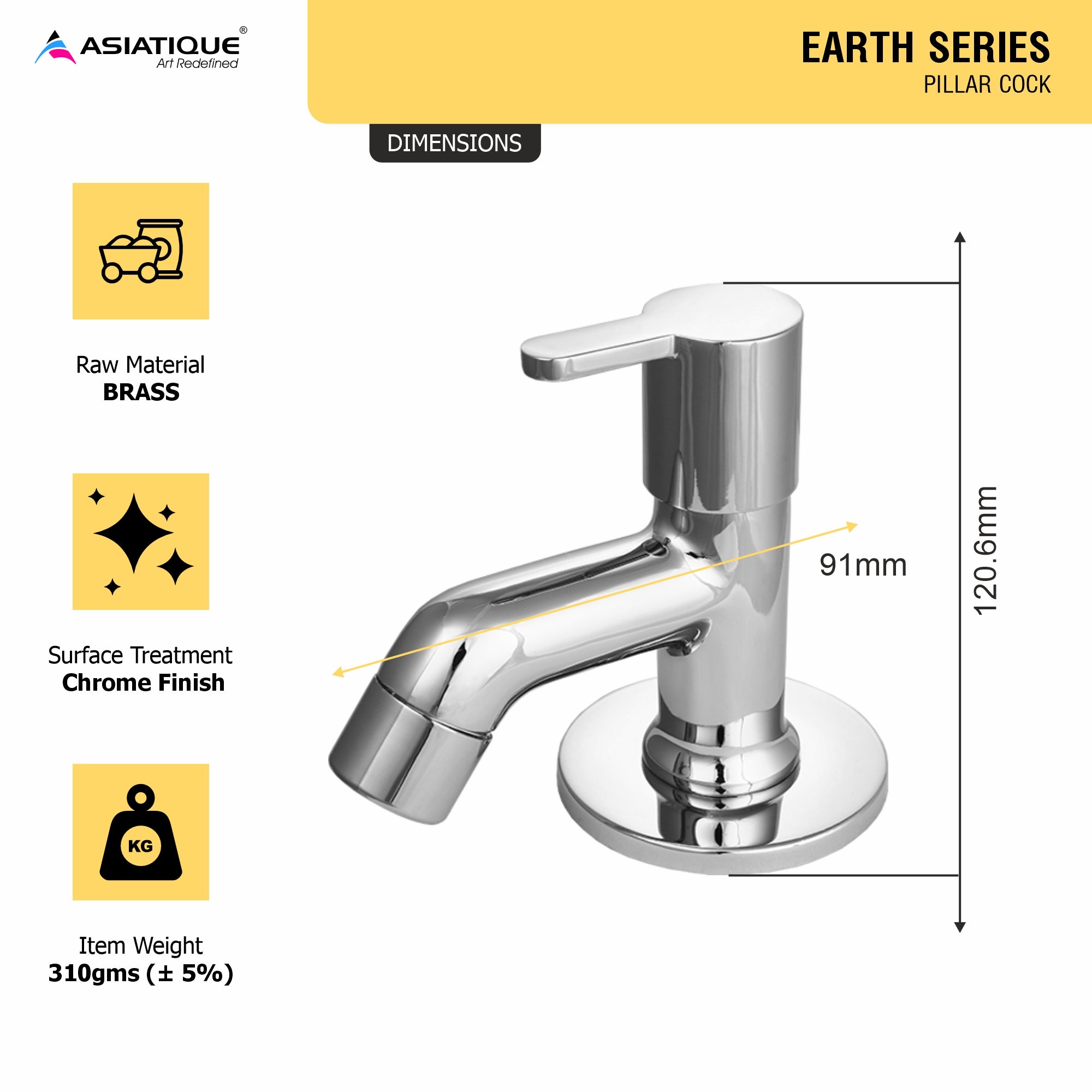 Asiatique Pillar Cock (ER-000), EARTH Series Bathroom & Kitchen Faucets | Durable Modern Tap Collection
