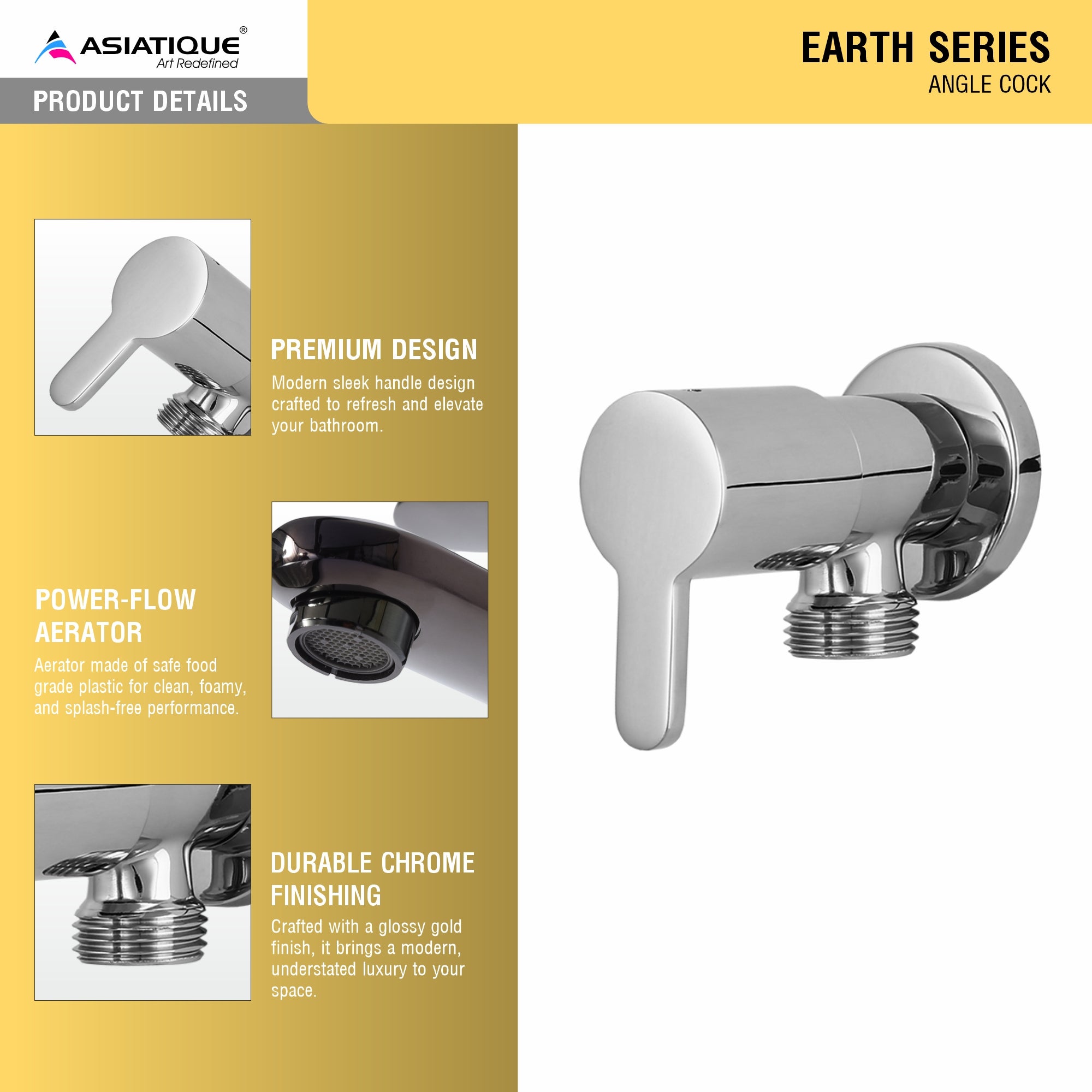 Asiatique Angle Cock (ER-005), EARTH Series Bathroom & Kitchen Faucets | Durable Modern Tap Collection