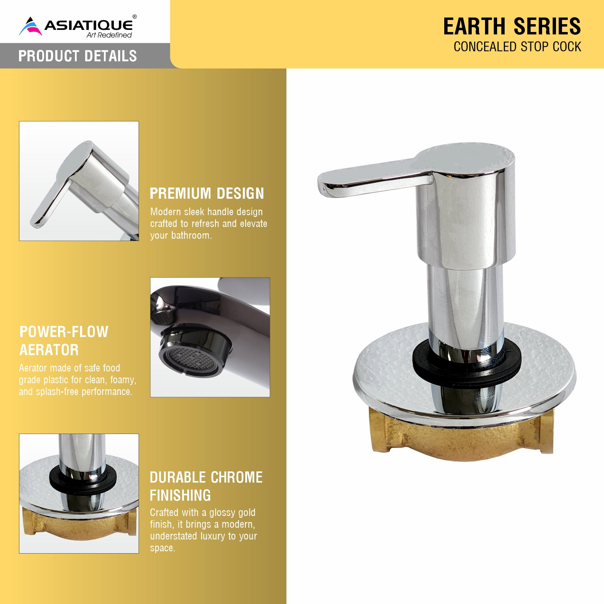 Asiatique Concealed Stop Cock 15mm (ER-006), EARTH Series Bathroom & Kitchen Faucets | Durable Modern Tap Collection