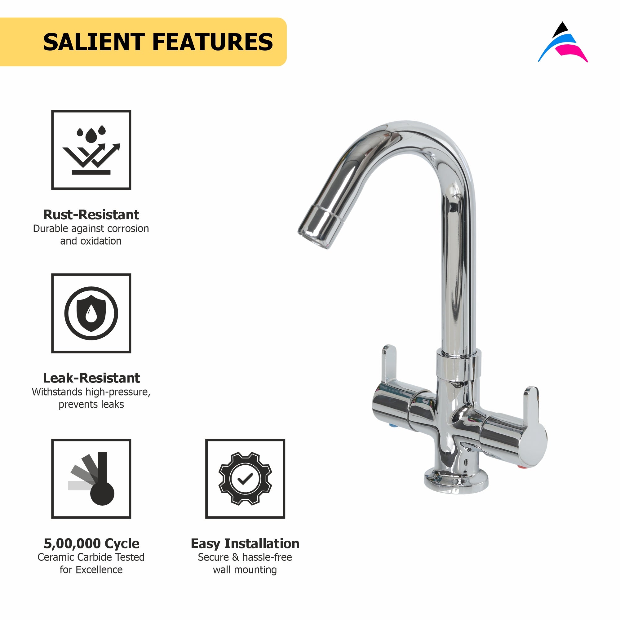 Asiatique C/H Basin Mixer ‘J’ Spout (ER-011), EARTH Series Bathroom & Kitchen Faucets | Durable Modern Tap Collection