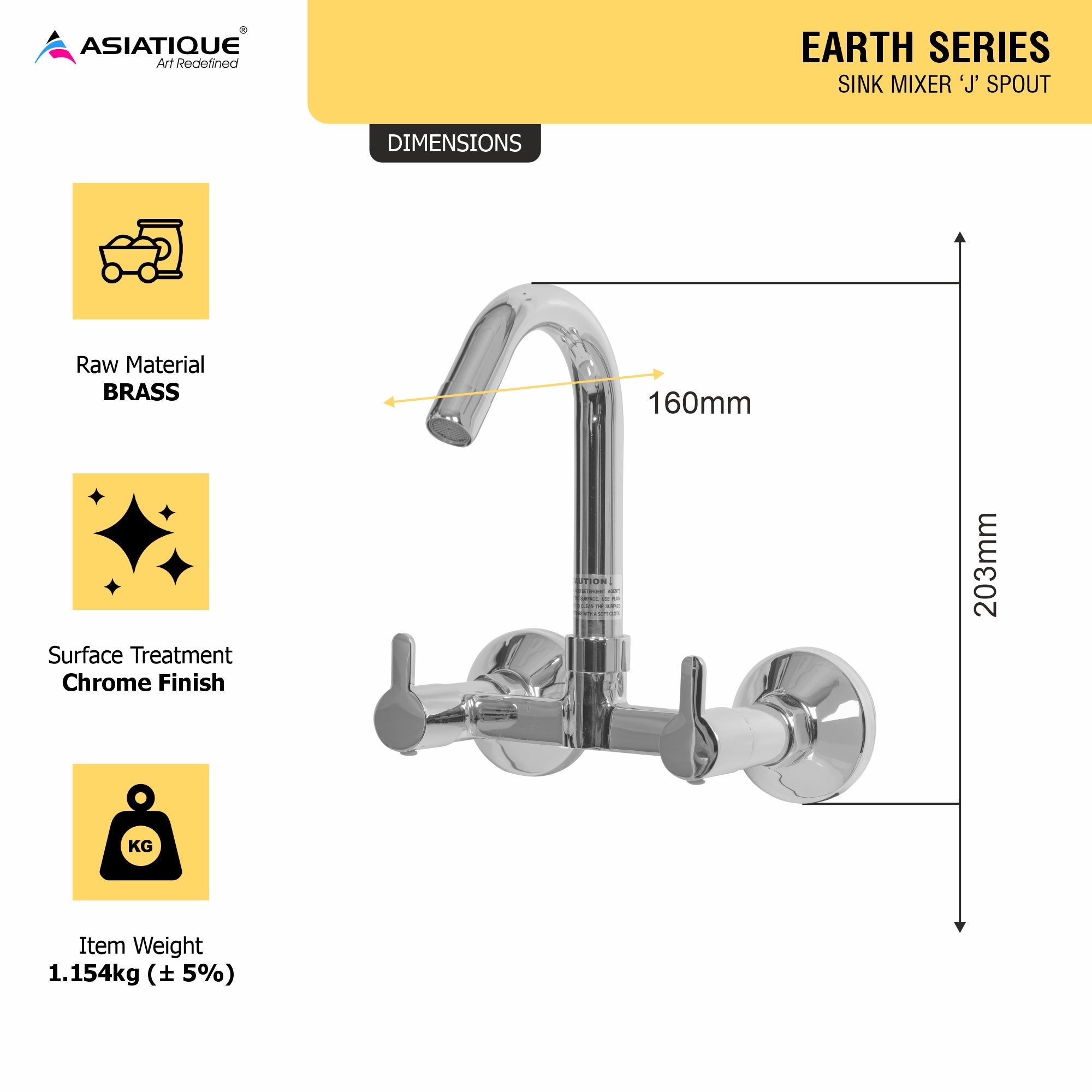 Asiatique Sink Mixer ‘J’ Spout (ER-013), EARTH Series Bathroom & Kitchen Faucets | Durable Modern Tap Collection